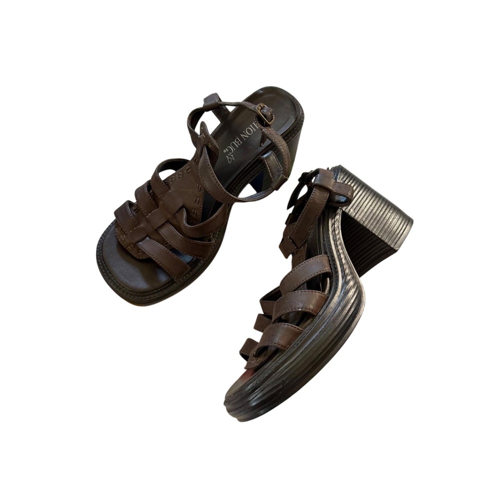 Fashion Bug Gladys Brown Strappy Block Heel Sandals Y2K Vintage Womens 10M